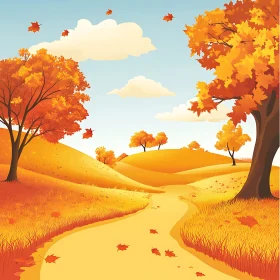 Fall Landscape with Winding Road