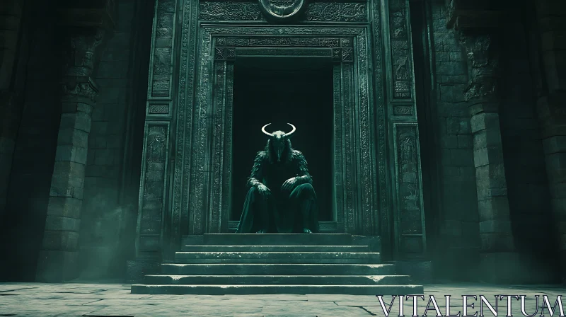 AI ART Horned Sentinel at the Temple Entrance