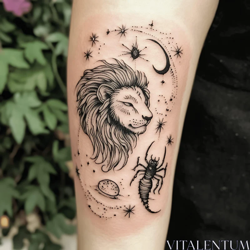 Astrological Lion and Scorpion Tattoo AI Image