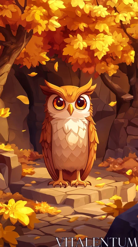 Charming Owl Among Autumn Leaves AI Image