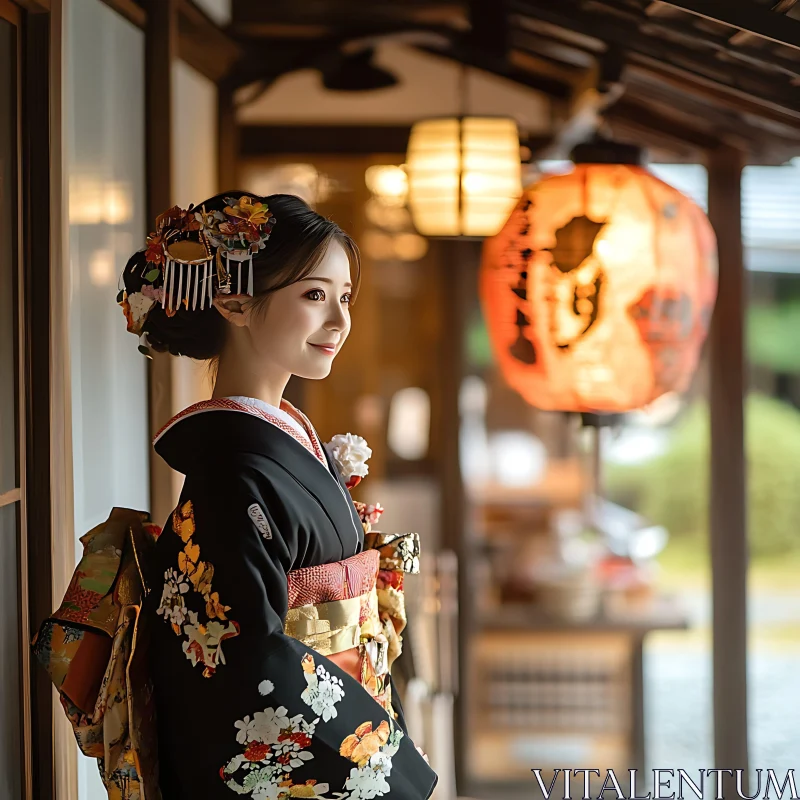 Japanese Woman in Traditional Dress AI Image