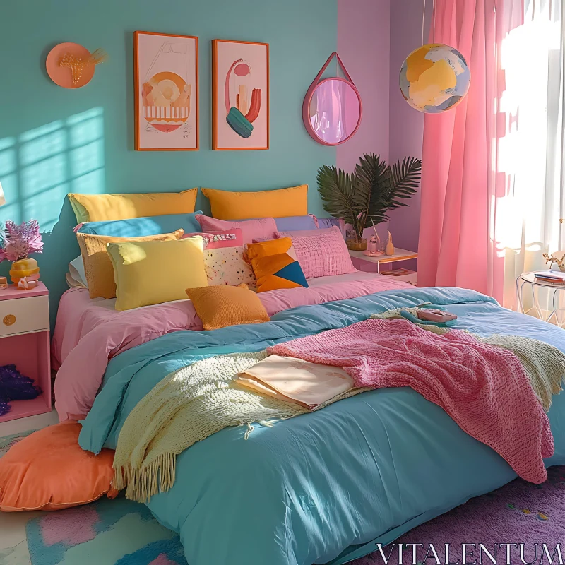 AI ART Colorful Pastel Bedroom Interior Design