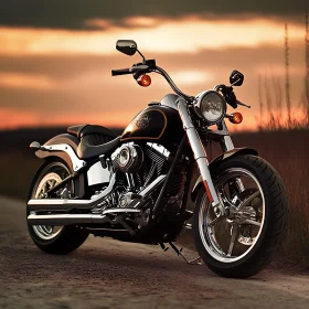 Chrome Motorcycle Against Sunset Sky