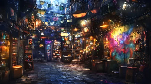 Nighttime City Street Scene