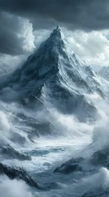 Stunning Snowy Mountain Peak in a Cloudy Sky