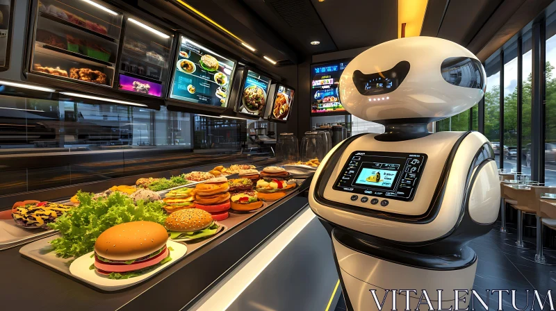 AI ART Futuristic Food Service with Robot Assistance