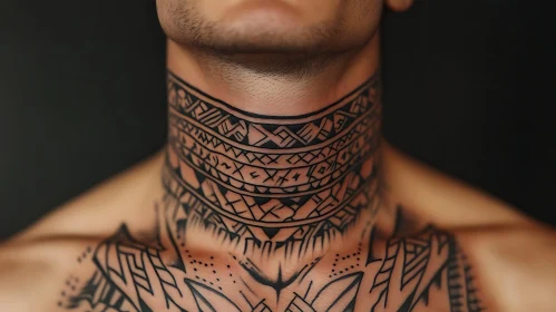 Geometric Tribal Neck Tattoo