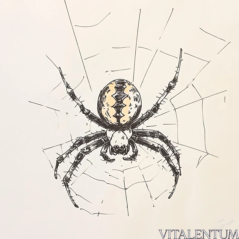 Arachnid on Web Hand Drawn Illustration AI Image