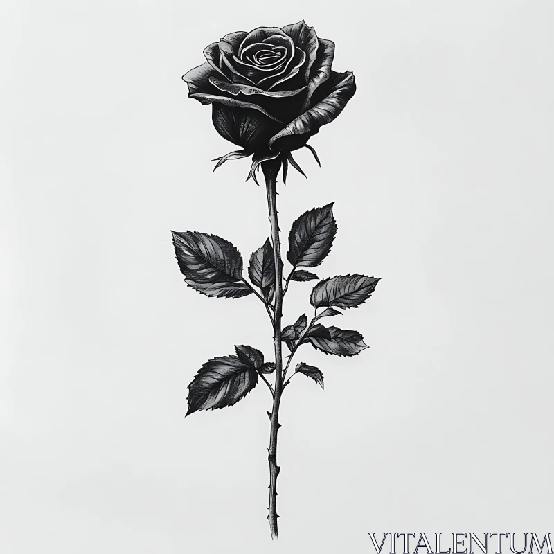 Detailed Black Rose Botanical Art AI Image