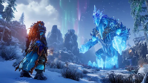 Frozen Confrontation: Warrior and Ice Beast