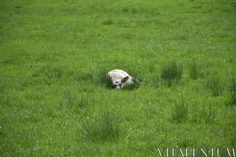 Pastoral Scene with Sheep in Grass Free Stock Photo