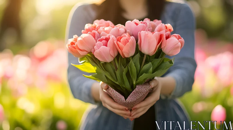 Tulips Bouquet in Hands AI Image