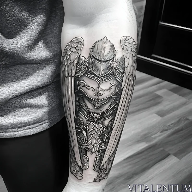 Winged Knight Tattoo Design AI Image