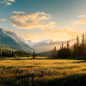 Golden Field and Mountain Scenery