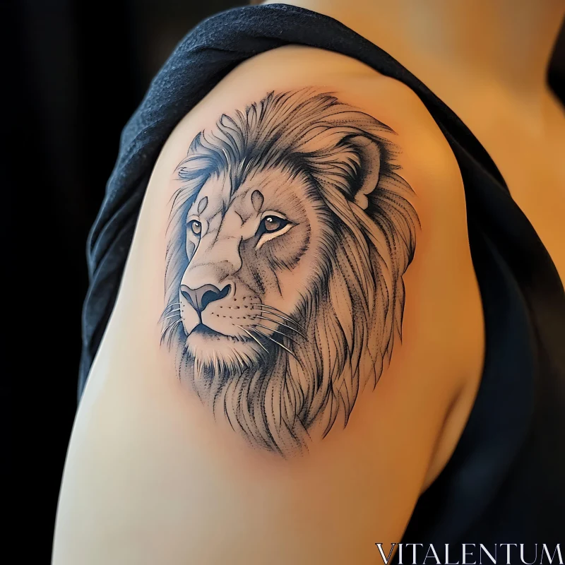 Realistic Lion Head Tattoo Art AI Image