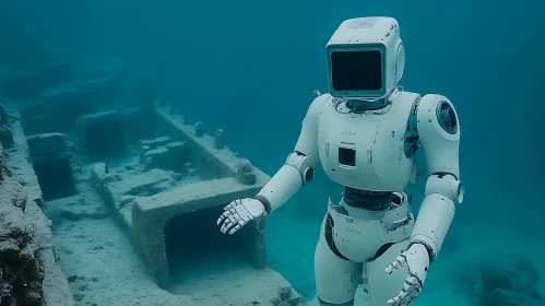 AI Robot in Ocean Scenery