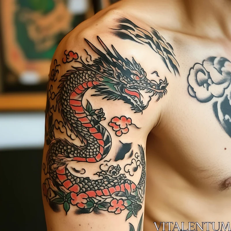 Detailed Japanese Dragon Shoulder Tattoo AI Image