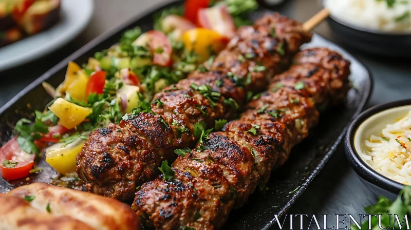 Tasty Skewered Kebabs Platter with Vegetables AI Image