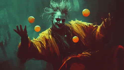 Eerie Clown Juggler with Glowing Balls