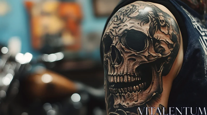 Detailed Skull Tattoo Upper Arm AI Image