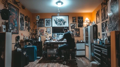 Tattoo Artist in a Well-Decorated Studio