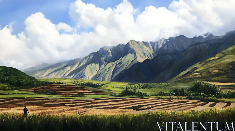 Scenic Terraced Fields and Mountains AI Image