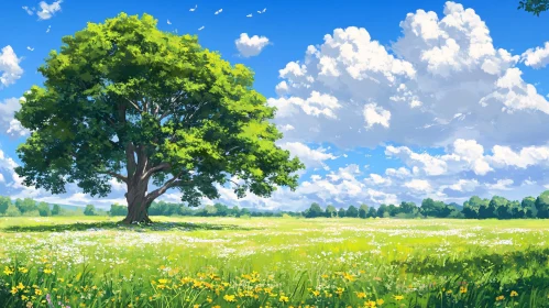 Green Meadow Under the Blue Sky