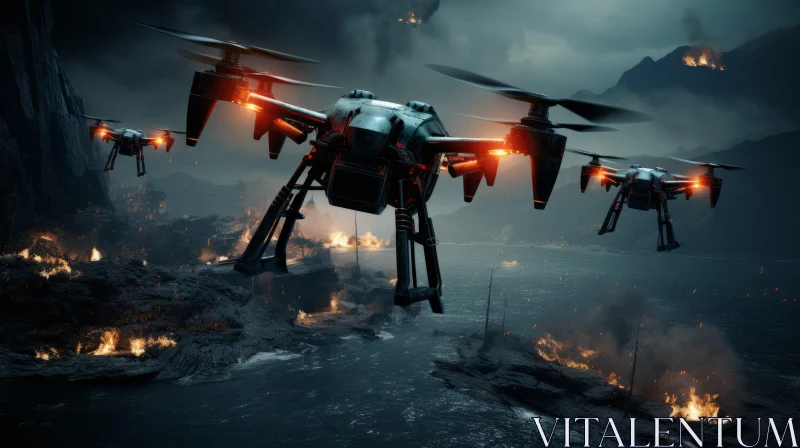 Futuristic Drones in Action - A Gritty Elegance AI Image
