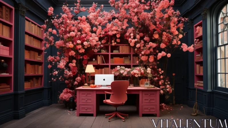 Monochromatic Pink Floral Office Decor AI Image