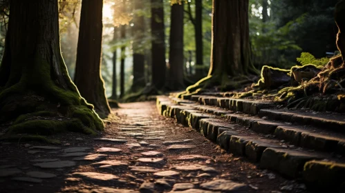 Stone Path in Forest: A Tale of Light and Shadows