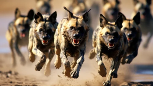 Wild Dogs in Motion: A Photorealistic Colorized Image
