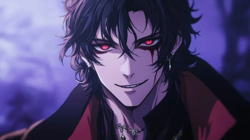 Anime Vampire Portrait with Red Eyes