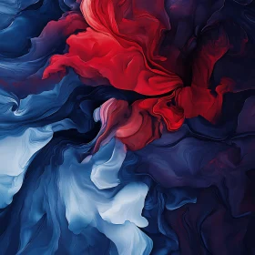 Abstract Painting with Red and Blue Waves