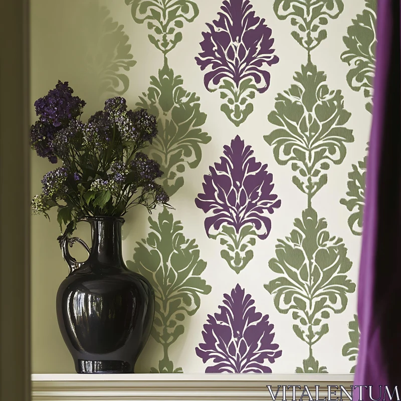 AI ART Purple Flowers and Patterned Wall Decor