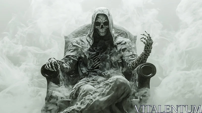 Monochrome Skeleton King on Throne AI Image