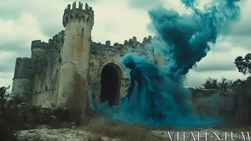 AI ART Castle Specter in Blue Smoke