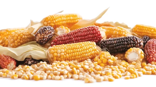 Multicolored Corn Cobs and Kernels Arrangement