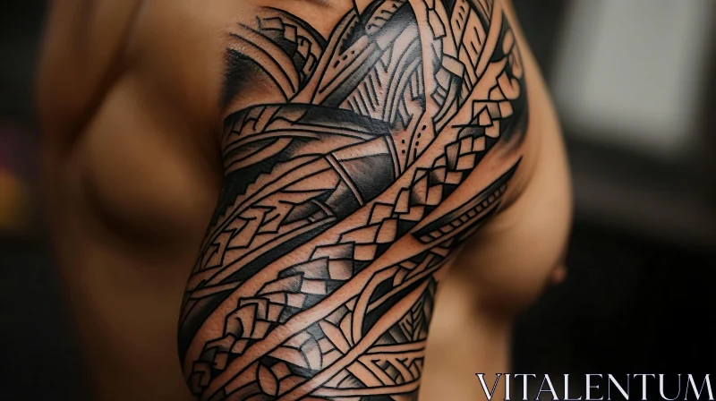 Detailed Geometric Tribal Tattoo on Arm AI Image