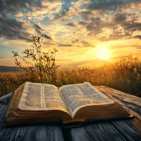 Open Bible at Sunset: A Moment of Reflection