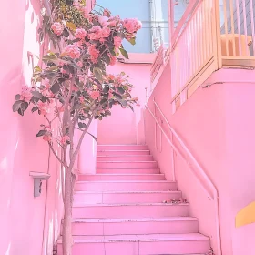 Floral Ascent: A Pink Urban Dreamscape