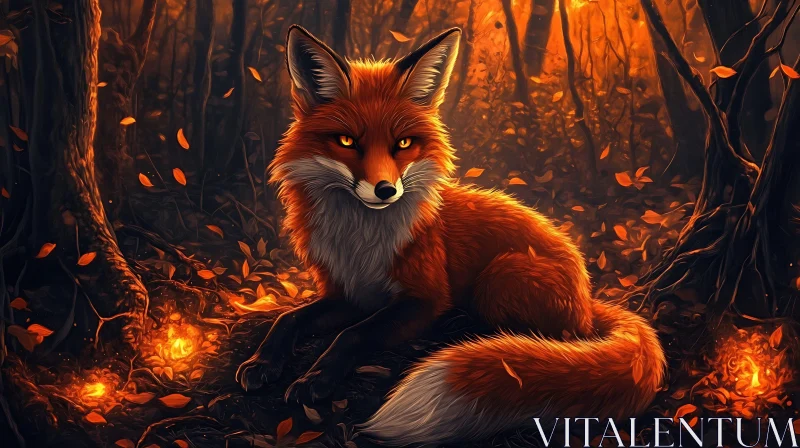 Resting Fox in Woods AI Image