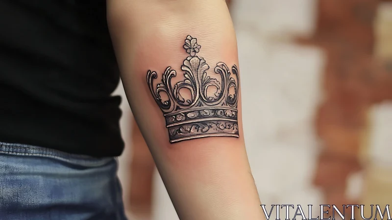 Elegant Black Ink Crown Tattoo AI Image