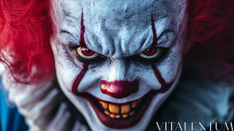 Creepy Clown with Red Eyes AI Image