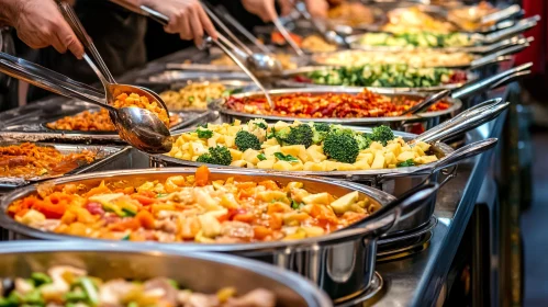 Vibrant Buffet with Diverse Food Selection