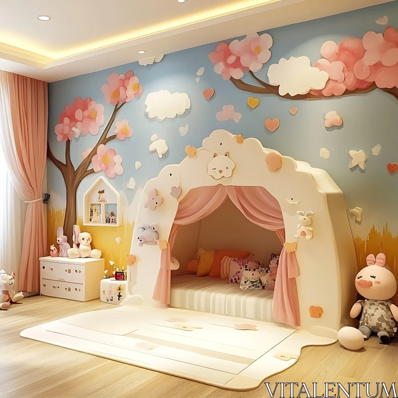 AI ART Playful Children's Room with Cloud Bed