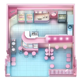 Isometric View of a Pink Restaurant