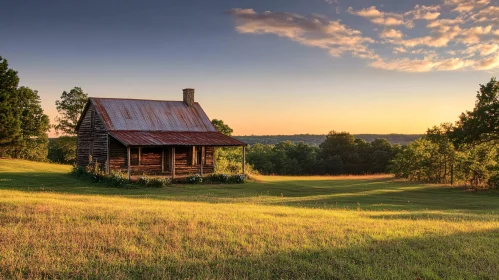 Rustic Cabin in Golden Field