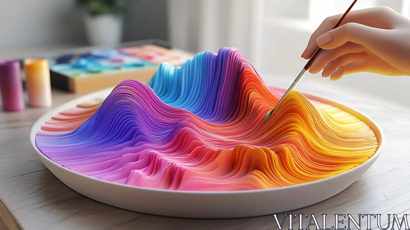 Abstract Color Waves Art on Plate AI Image