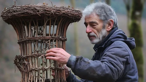 Man Creating Wooden Sculpture
