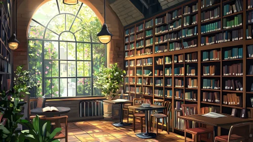 Sunlit Reading Room with Bookshelves